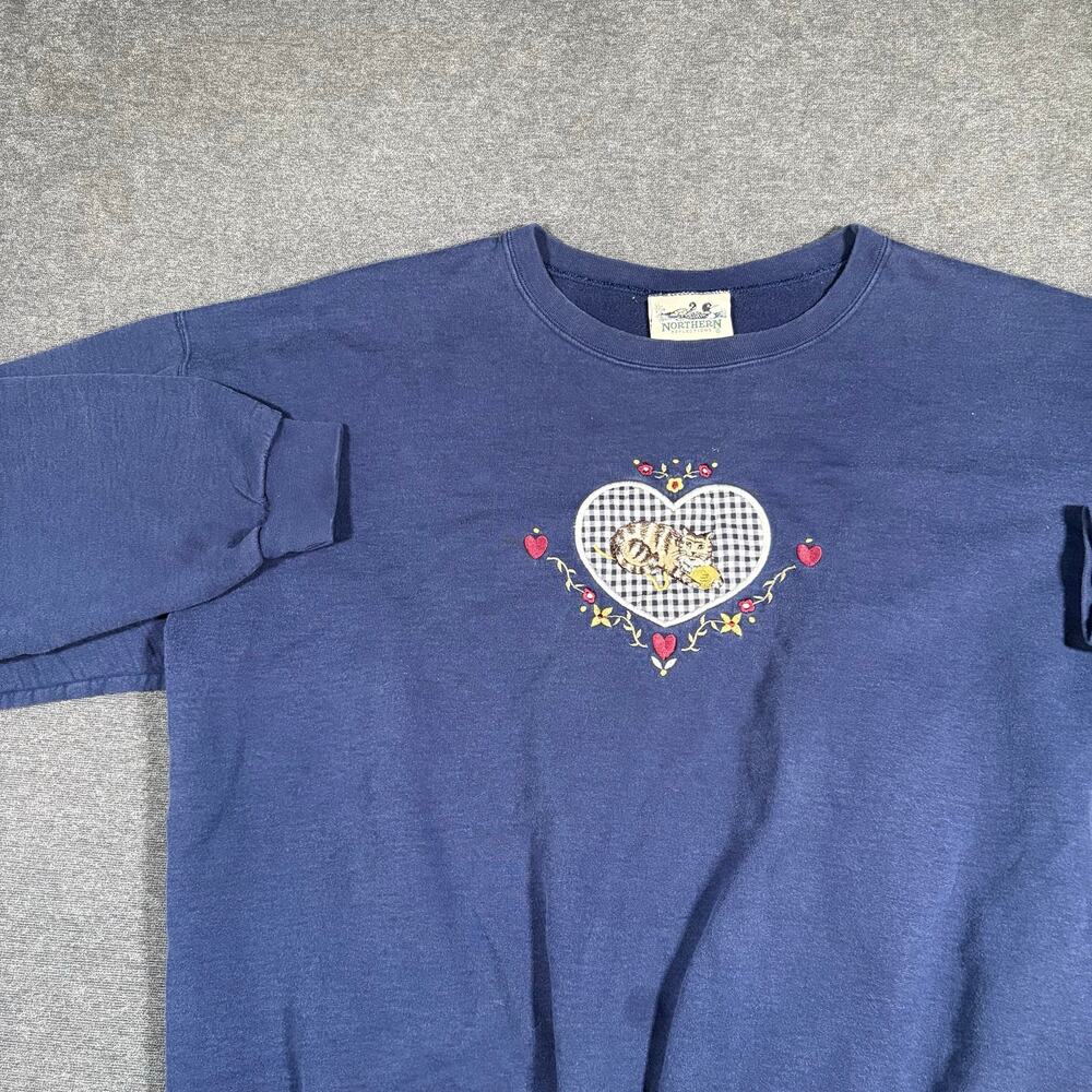Vintage Grandmacore Embroidered Crewneck with gingham heart and flower detail